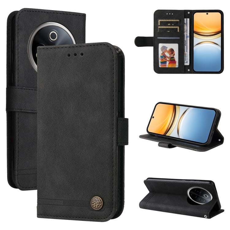 Custodia per telefono in pelle con bottone in metallo con albero della vita Skin Feel, For vivo Y300 Pro, For vivo Y28 4G Global, For vivo Y38 5G / T3x 5G Global, For vivo Y100 5G IDN / Y200e 5G Global