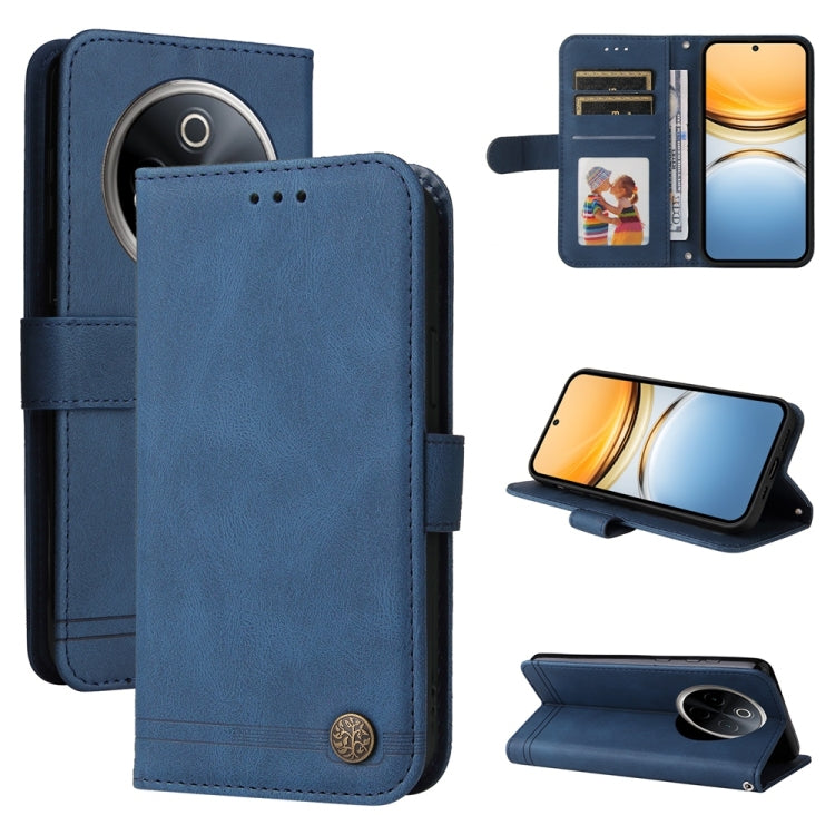 Custodia per telefono in pelle con bottone in metallo con albero della vita Skin Feel, For vivo Y300 Pro, For vivo Y28 4G Global, For vivo Y38 5G / T3x 5G Global, For vivo Y100 5G IDN / Y200e 5G Global