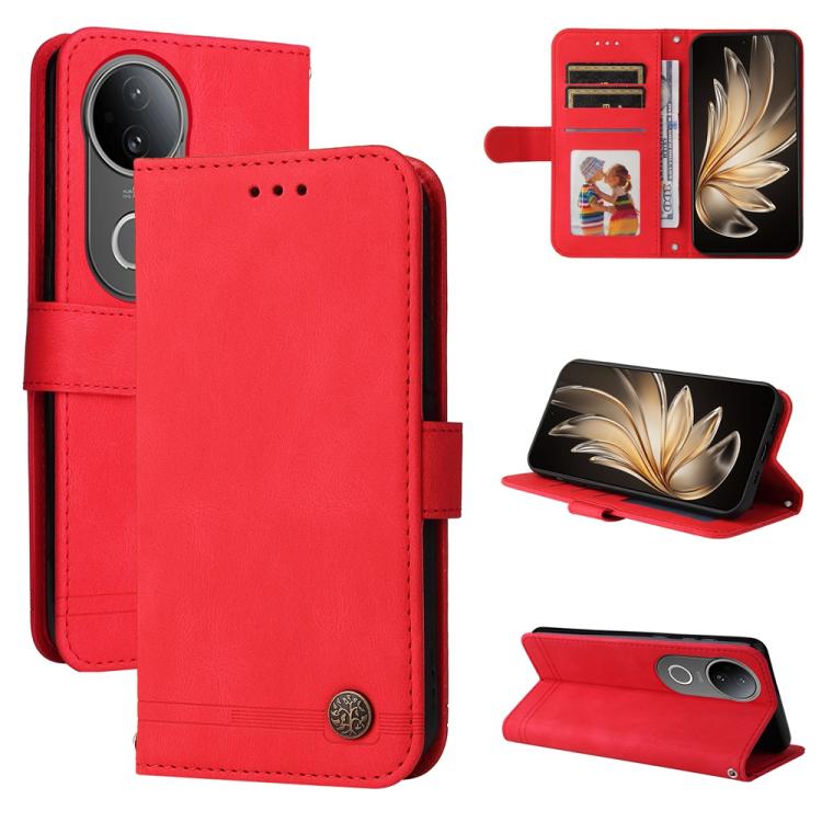 Custodia per telefono in pelle con bottone in metallo con albero della vita Skin Feel, For vivo V50, For vivo S20, For vivo S20 Pro, For vivo Y19s