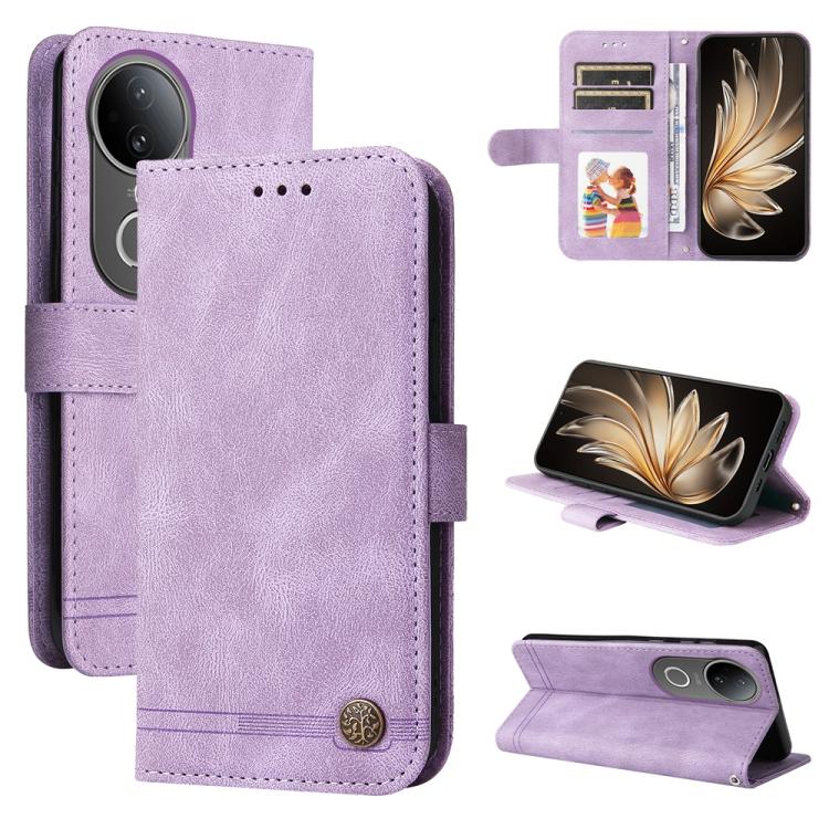 Custodia per telefono in pelle con bottone in metallo con albero della vita Skin Feel, For vivo V50, For vivo S20, For vivo S20 Pro, For vivo Y19s