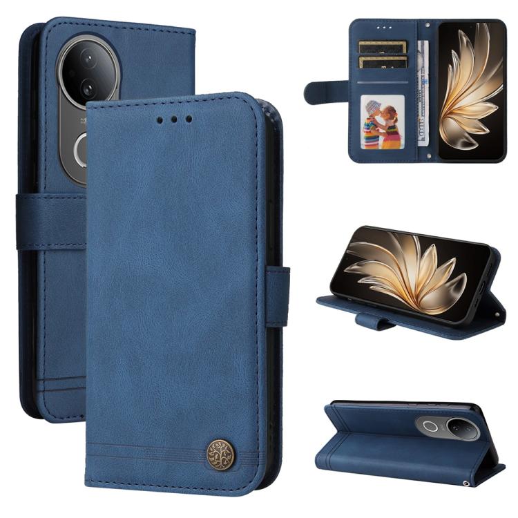 Custodia per telefono in pelle con bottone in metallo con albero della vita Skin Feel, For vivo V50, For vivo S20, For vivo S20 Pro, For vivo Y19s