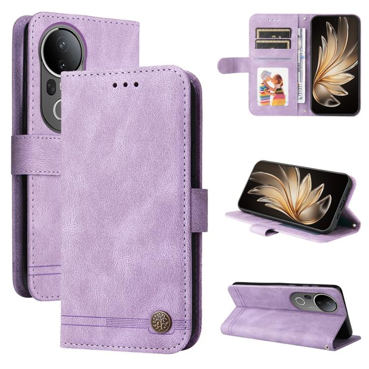 Custodia per telefono in pelle con bottone in metallo con albero della vita Skin Feel, For vivo V50, For vivo S20, For vivo S20 Pro, For vivo Y19s