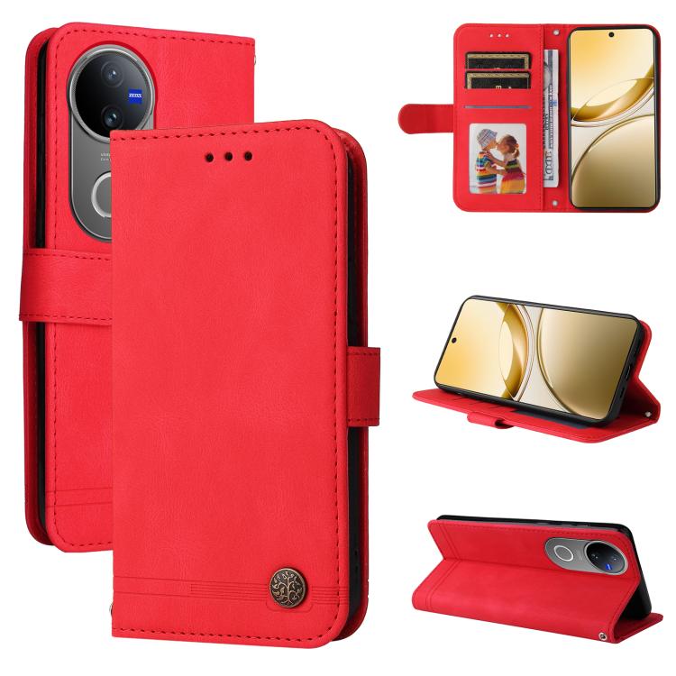 Custodia per telefono in pelle con bottone in metallo con albero della vita Skin Feel, For vivo V50, For vivo S20, For vivo S20 Pro, For vivo Y19s