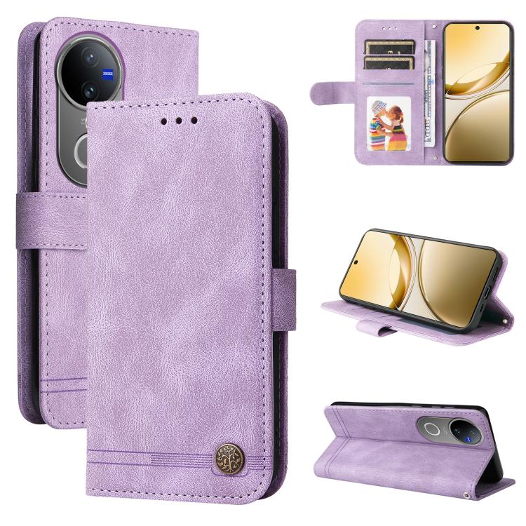 Custodia per telefono in pelle con bottone in metallo con albero della vita Skin Feel, For vivo V50, For vivo S20, For vivo S20 Pro, For vivo Y19s