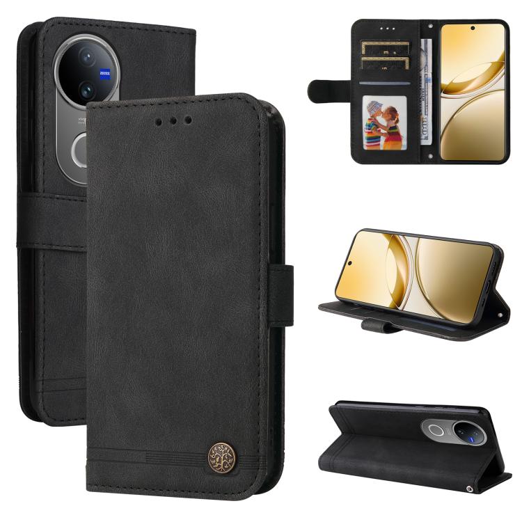 Custodia per telefono in pelle con bottone in metallo con albero della vita Skin Feel, For vivo V50, For vivo S20, For vivo S20 Pro, For vivo Y19s