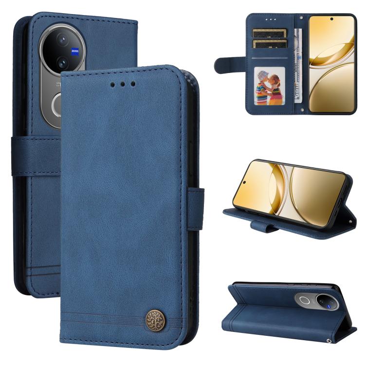 Custodia per telefono in pelle con bottone in metallo con albero della vita Skin Feel, For vivo V50, For vivo S20, For vivo S20 Pro, For vivo Y19s