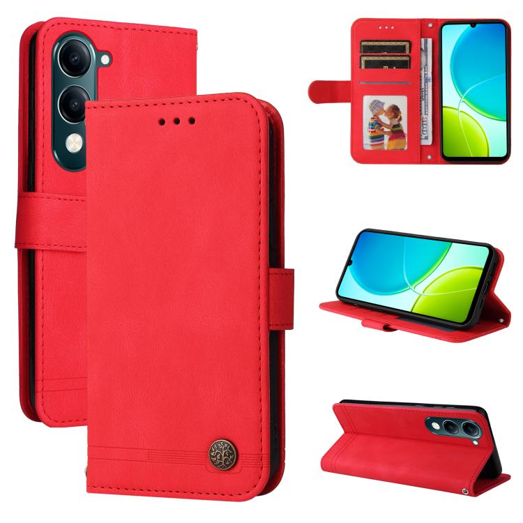 Custodia per telefono in pelle con bottone in metallo con albero della vita Skin Feel, For vivo V50 Lite 4G / 5G, For vivo Y39 5G / Y300i, For vivo Y29s 5G / Y04 4G, For vivo Y29 4G