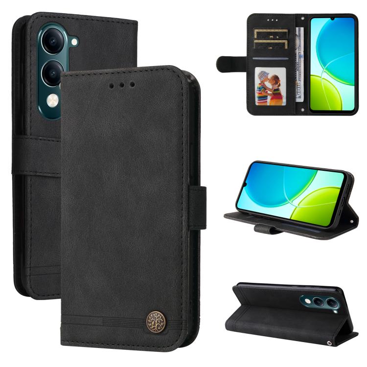 Custodia per telefono in pelle con bottone in metallo con albero della vita Skin Feel, For vivo V50 Lite 4G / 5G, For vivo Y39 5G / Y300i, For vivo Y29s 5G / Y04 4G, For vivo Y29 4G