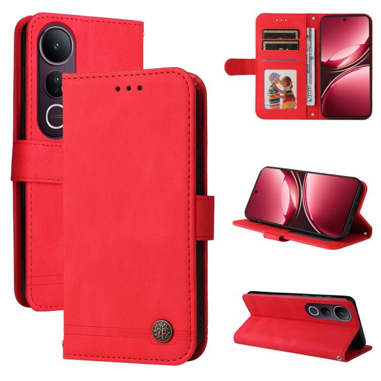 Custodia per telefono in pelle con bottone in metallo con albero della vita Skin Feel, For vivo V50 Lite 4G / 5G, For vivo Y39 5G / Y300i, For vivo Y29s 5G / Y04 4G, For vivo Y29 4G