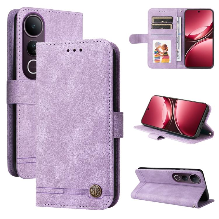 Custodia per telefono in pelle con bottone in metallo con albero della vita Skin Feel, For vivo V50 Lite 4G / 5G, For vivo Y39 5G / Y300i, For vivo Y29s 5G / Y04 4G, For vivo Y29 4G