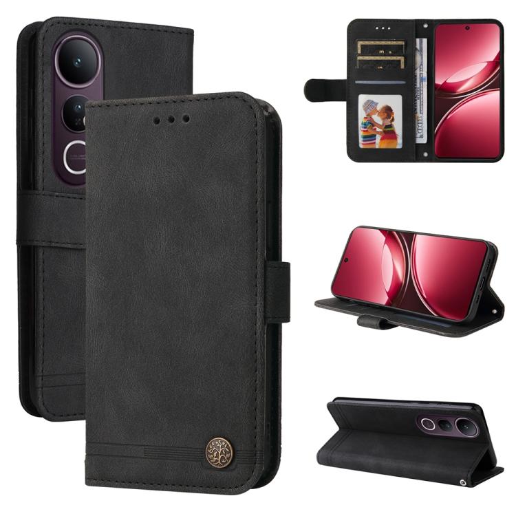 Custodia per telefono in pelle con bottone in metallo con albero della vita Skin Feel, For vivo V50 Lite 4G / 5G, For vivo Y39 5G / Y300i, For vivo Y29s 5G / Y04 4G, For vivo Y29 4G