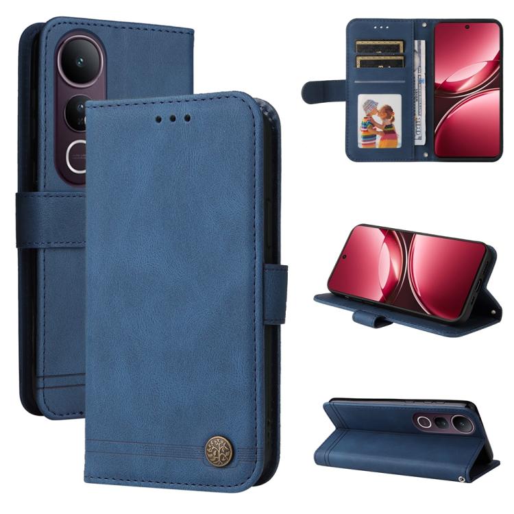 Custodia per telefono in pelle con bottone in metallo con albero della vita Skin Feel, For vivo V50 Lite 4G / 5G, For vivo Y39 5G / Y300i, For vivo Y29s 5G / Y04 4G, For vivo Y29 4G