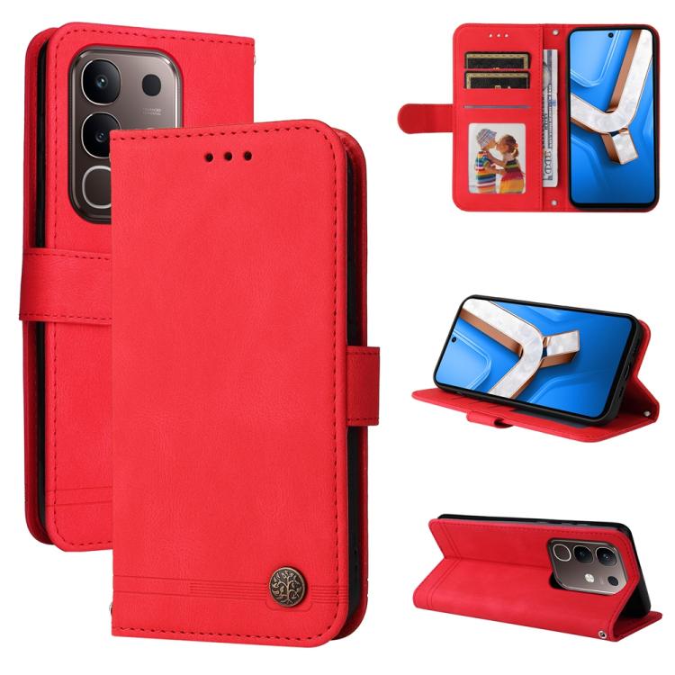 Custodia per telefono in pelle con bottone in metallo con albero della vita Skin Feel, For vivo V50 Lite 4G / 5G, For vivo Y39 5G / Y300i, For vivo Y29s 5G / Y04 4G, For vivo Y29 4G