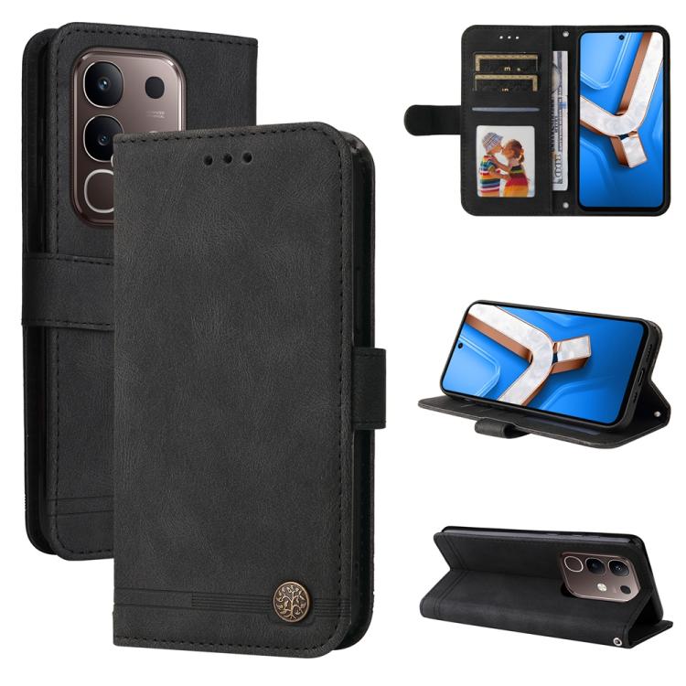 Custodia per telefono in pelle con bottone in metallo con albero della vita Skin Feel, For vivo V50 Lite 4G / 5G, For vivo Y39 5G / Y300i, For vivo Y29s 5G / Y04 4G, For vivo Y29 4G