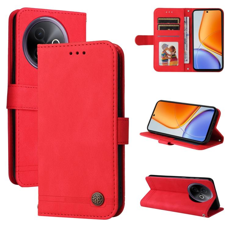Custodia per telefono in pelle con bottone in metallo con albero della vita Skin Feel, For vivo V50 Lite 4G / 5G, For vivo Y39 5G / Y300i, For vivo Y29s 5G / Y04 4G, For vivo Y29 4G
