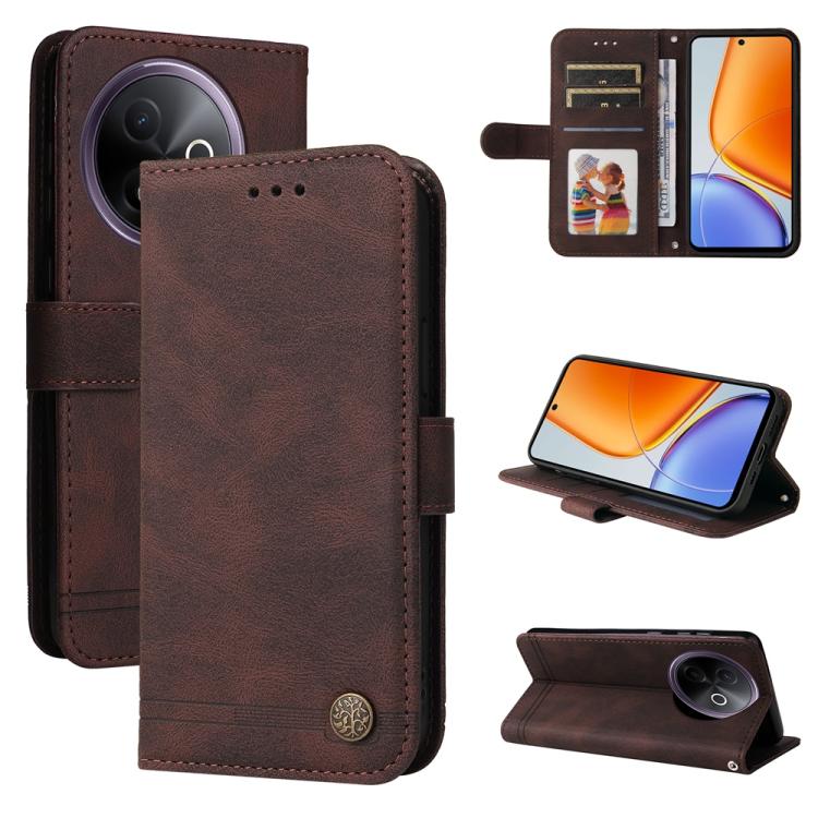 Custodia per telefono in pelle con bottone in metallo con albero della vita Skin Feel, For vivo V50 Lite 4G / 5G, For vivo Y39 5G / Y300i, For vivo Y29s 5G / Y04 4G, For vivo Y29 4G