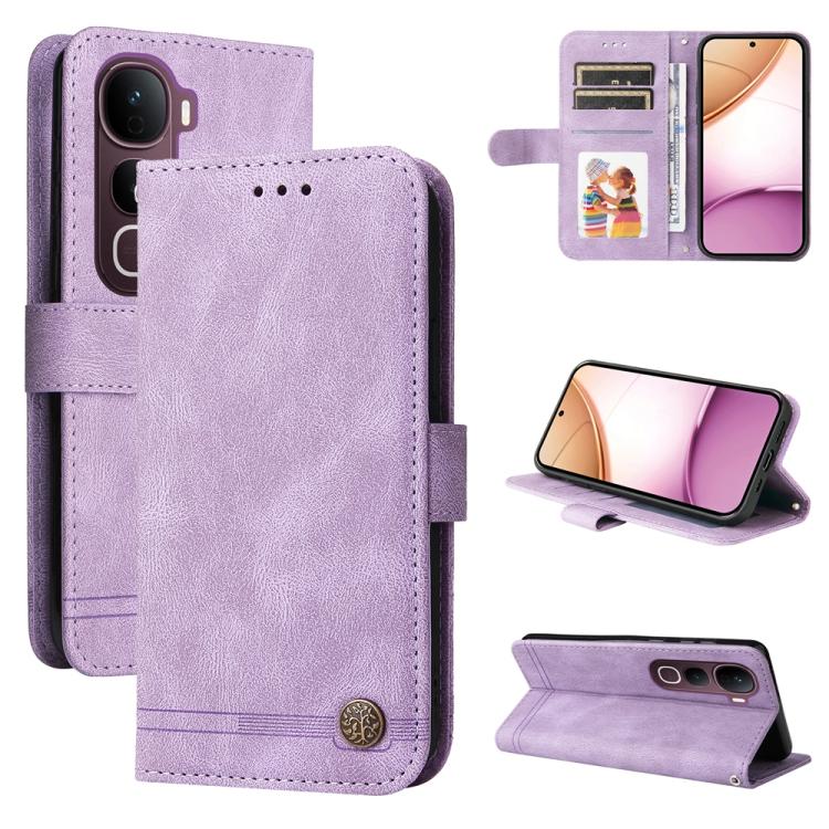 Custodia per telefono in pelle con bottone in metallo con albero della vita Skin Feel, For vivo Y31 5G 2025, For vivo Y400 5G, For vivo V60 5G Global, For vivo Y400 Pro 5G / V40e / iQOO Z9s
