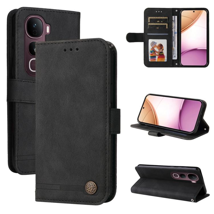 Custodia per telefono in pelle con bottone in metallo con albero della vita Skin Feel, For vivo Y31 5G 2025, For vivo Y400 5G, For vivo V60 5G Global, For vivo Y400 Pro 5G / V40e / iQOO Z9s