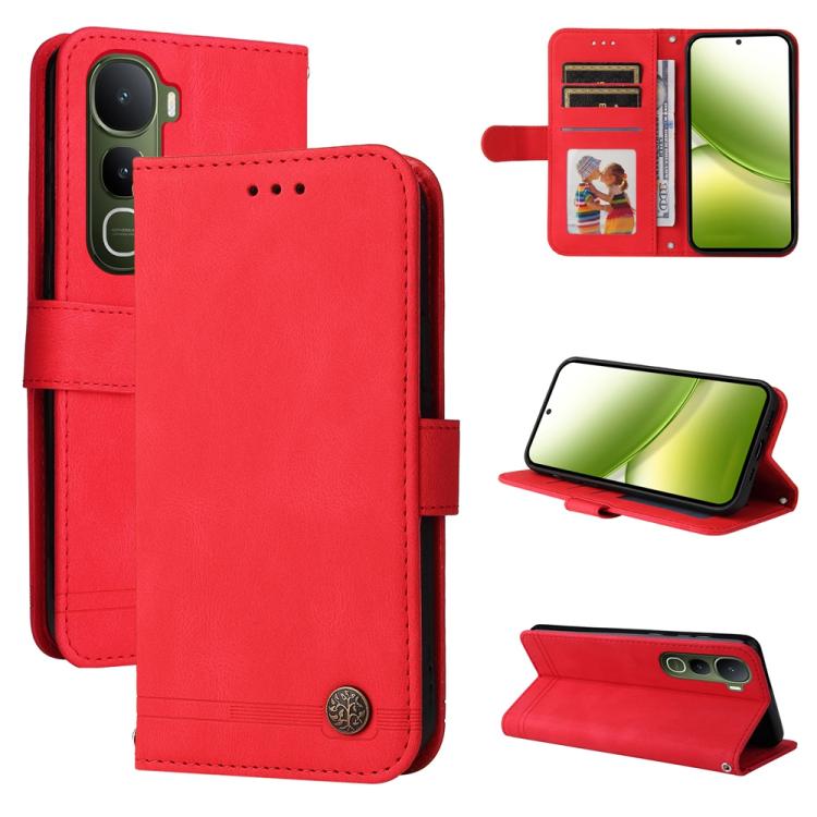 Custodia per telefono in pelle con bottone in metallo con albero della vita Skin Feel, For vivo Y31 5G 2025, For vivo Y400 5G, For vivo V60 5G Global, For vivo Y400 Pro 5G / V40e / iQOO Z9s