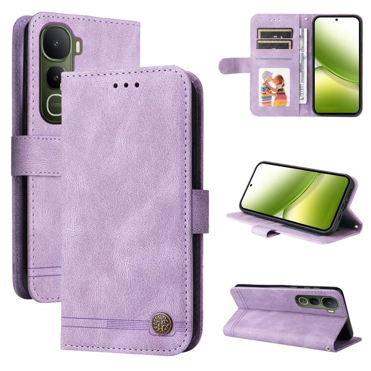 Custodia per telefono in pelle con bottone in metallo con albero della vita Skin Feel, For vivo Y31 5G 2025, For vivo Y400 5G, For vivo V60 5G Global, For vivo Y400 Pro 5G / V40e / iQOO Z9s