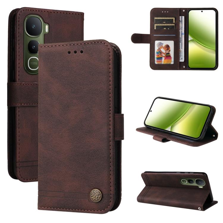 Custodia per telefono in pelle con bottone in metallo con albero della vita Skin Feel, For vivo Y31 5G 2025, For vivo Y400 5G, For vivo V60 5G Global, For vivo Y400 Pro 5G / V40e / iQOO Z9s