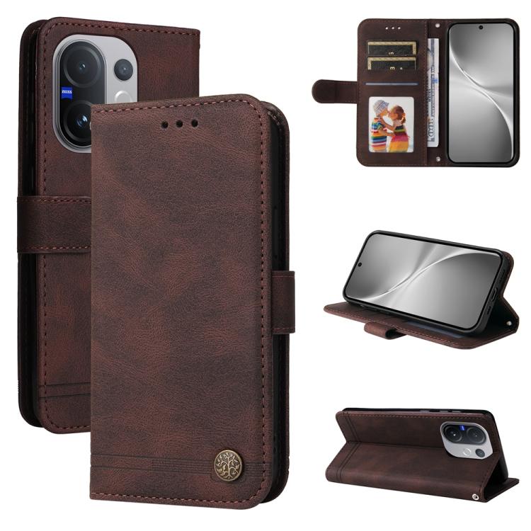 Custodia per telefono in pelle con bottone in metallo con albero della vita Skin Feel, For vivo Y31 5G 2025, For vivo Y400 5G, For vivo V60 5G Global, For vivo Y400 Pro 5G / V40e / iQOO Z9s