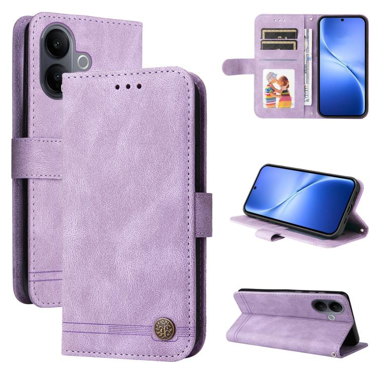 Custodia per telefono in pelle con bottone in metallo con albero della vita Skin Feel, For vivo Y500 Pro 5G, For vivo X300 Pro, For vivo X300, For vivo V60 Lite 4G / 5G