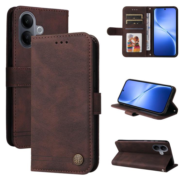 Custodia per telefono in pelle con bottone in metallo con albero della vita Skin Feel, For vivo Y500 Pro 5G, For vivo X300 Pro, For vivo X300, For vivo V60 Lite 4G / 5G