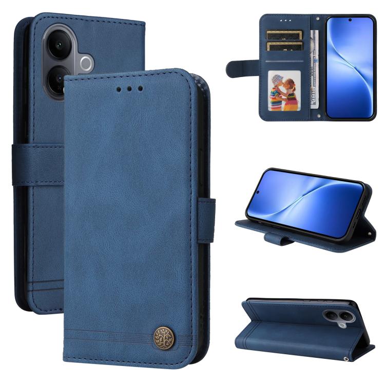 Custodia per telefono in pelle con bottone in metallo con albero della vita Skin Feel, For vivo Y500 Pro 5G, For vivo X300 Pro, For vivo X300, For vivo V60 Lite 4G / 5G
