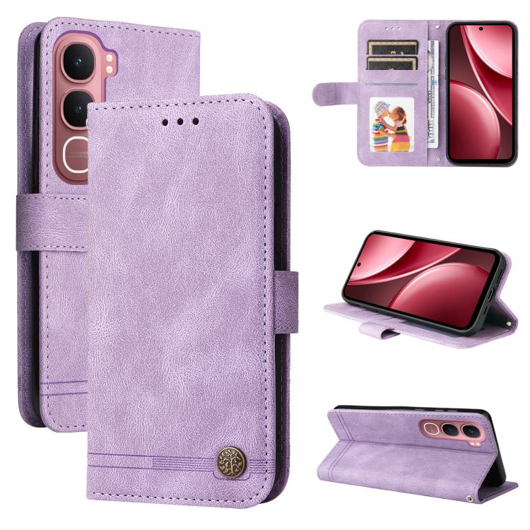 Custodia per telefono in pelle con bottone in metallo con albero della vita Skin Feel, For vivo Y31 5G 2025, For vivo Y400 5G, For vivo V60 5G Global, For vivo Y400 Pro 5G / V40e / iQOO Z9s