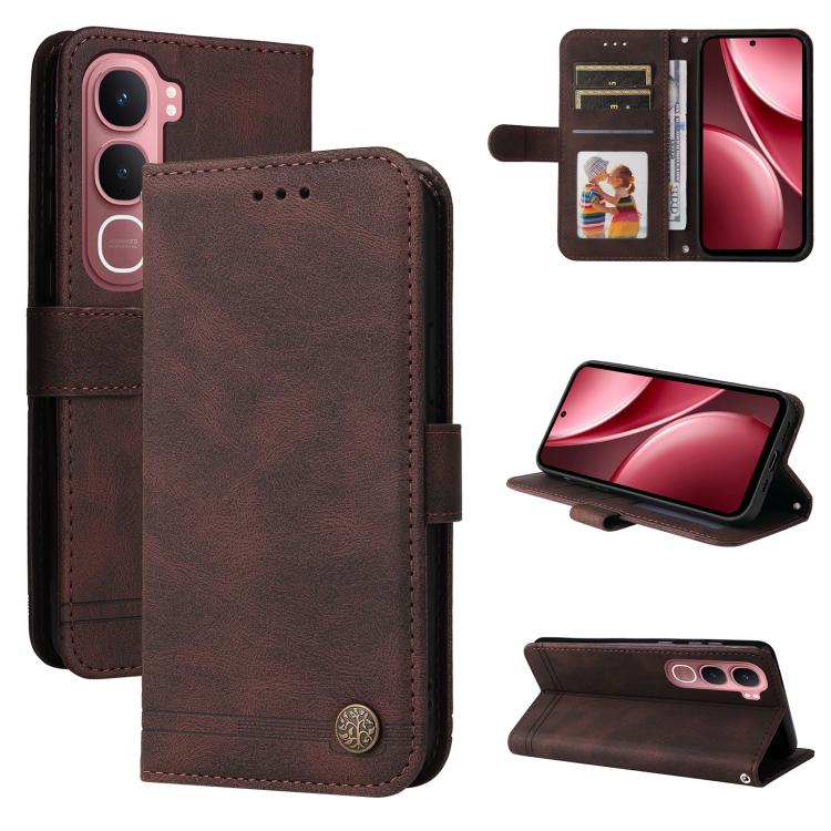 Custodia per telefono in pelle con bottone in metallo con albero della vita Skin Feel, For vivo Y31 5G 2025, For vivo Y400 5G, For vivo V60 5G Global, For vivo Y400 Pro 5G / V40e / iQOO Z9s