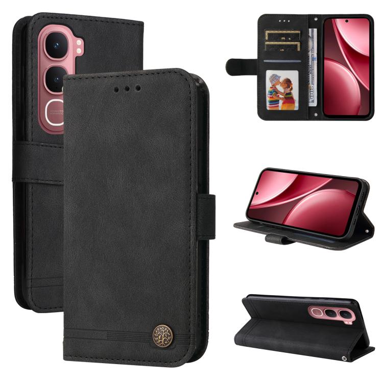 Custodia per telefono in pelle con bottone in metallo con albero della vita Skin Feel, For vivo Y31 5G 2025, For vivo Y400 5G, For vivo V60 5G Global, For vivo Y400 Pro 5G / V40e / iQOO Z9s