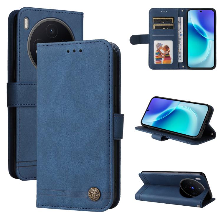 Custodia per telefono in pelle con bottone in metallo con albero della vita Skin Feel, For vivo Y500 Pro 5G, For vivo X300 Pro, For vivo X300, For vivo V60 Lite 4G / 5G