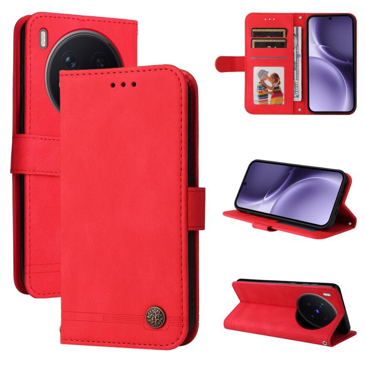 Custodia per telefono in pelle con bottone in metallo con albero della vita Skin Feel, For vivo Y500 Pro 5G, For vivo X300 Pro, For vivo X300, For vivo V60 Lite 4G / 5G