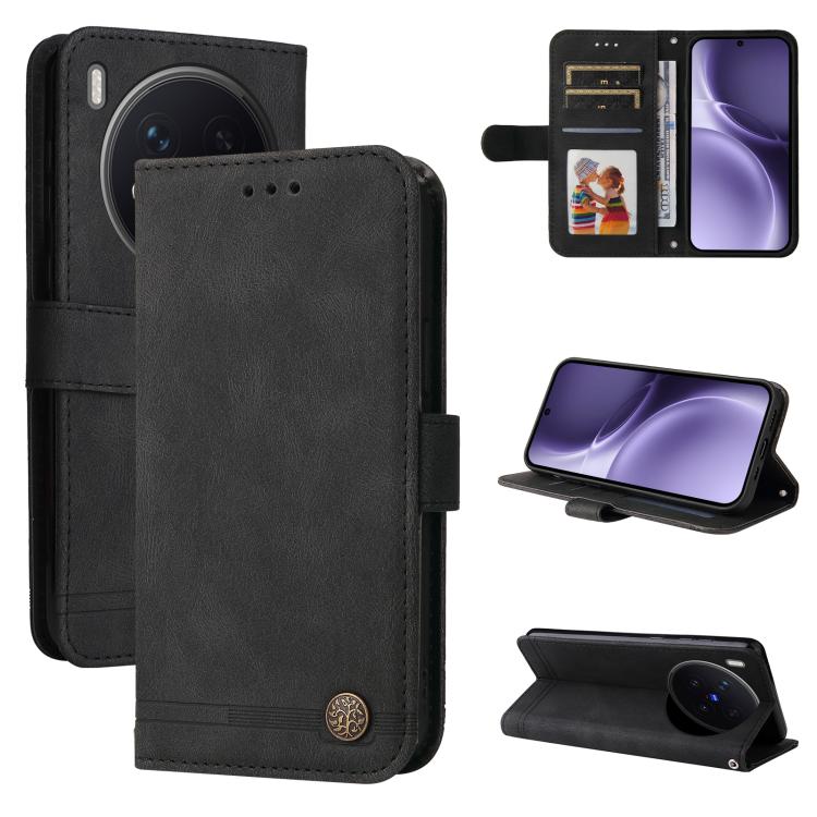 Custodia per telefono in pelle con bottone in metallo con albero della vita Skin Feel, For vivo Y500 Pro 5G, For vivo X300 Pro, For vivo X300, For vivo V60 Lite 4G / 5G