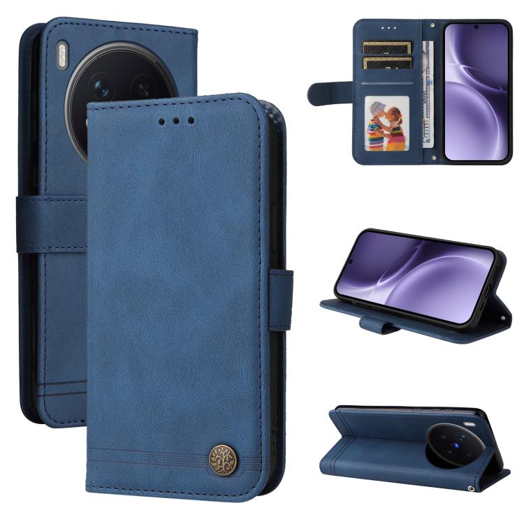 Custodia per telefono in pelle con bottone in metallo con albero della vita Skin Feel, For vivo Y500 Pro 5G, For vivo X300 Pro, For vivo X300, For vivo V60 Lite 4G / 5G