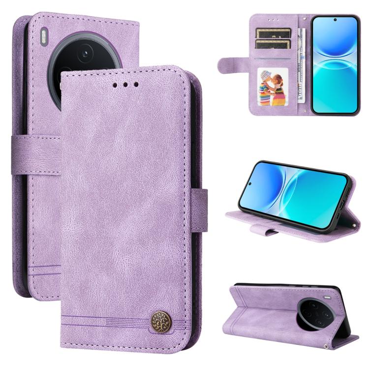 Custodia per telefono in pelle con bottone in metallo con albero della vita Skin Feel, For vivo Y500 Pro 5G, For vivo X300 Pro, For vivo X300, For vivo V60 Lite 4G / 5G