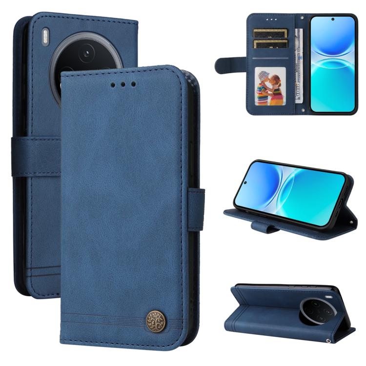 Custodia per telefono in pelle con bottone in metallo con albero della vita Skin Feel, For vivo Y500 Pro 5G, For vivo X300 Pro, For vivo X300, For vivo V60 Lite 4G / 5G
