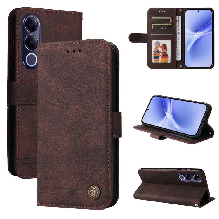 Custodia per telefono in pelle con bottone in metallo con albero della vita Skin Feel, For vivo Y600 Pro 5G, For vivo Y21 5G 2026 / vivo Y05 4G, For vivo V70 FE 5G, For vivo S50 5G / V70 5G