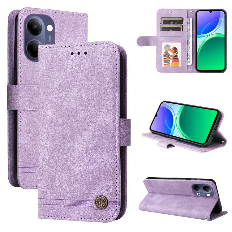 Custodia per telefono in pelle con bottone in metallo con albero della vita Skin Feel, For vivo Y600 Pro 5G, For vivo Y21 5G 2026 / vivo Y05 4G, For vivo V70 FE 5G, For vivo S50 5G / V70 5G