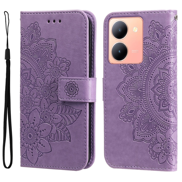 Custodia per telefono in pelle goffrata con fiori a 7 petali, For vivo Y03 4G, For vivo Y200 / V29e Global, For vivo Y17s, For vivo Y36 4G / 5G Foreign