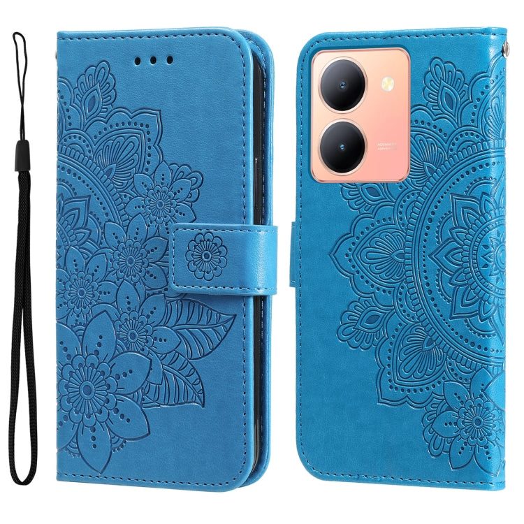 Custodia per telefono in pelle goffrata con fiori a 7 petali, For vivo Y03 4G, For vivo Y200 / V29e Global, For vivo Y17s, For vivo Y36 4G / 5G Foreign