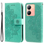 Custodia per telefono in pelle goffrata con fiori a 7 petali, For vivo Y03 4G, For vivo Y200 / V29e Global, For vivo Y17s, For vivo Y36 4G / 5G Foreign