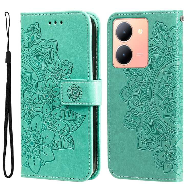 Custodia per telefono in pelle goffrata con fiori a 7 petali, For vivo Y03 4G, For vivo Y200 / V29e Global, For vivo Y17s, For vivo Y36 4G / 5G Foreign