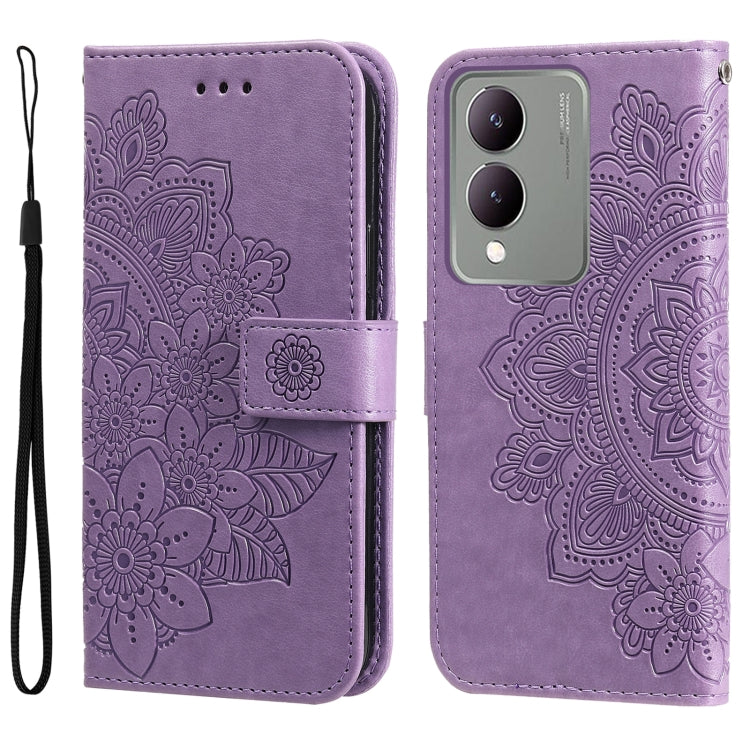 Custodia per telefono in pelle goffrata con fiori a 7 petali, For vivo Y03 4G, For vivo Y200 / V29e Global, For vivo Y17s, For vivo Y36 4G / 5G Foreign