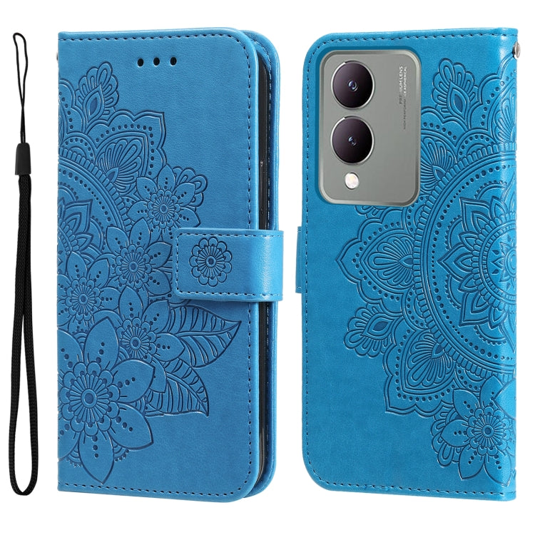 Custodia per telefono in pelle goffrata con fiori a 7 petali, For vivo Y03 4G, For vivo Y200 / V29e Global, For vivo Y17s, For vivo Y36 4G / 5G Foreign