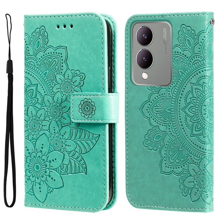 Custodia per telefono in pelle goffrata con fiori a 7 petali, For vivo Y03 4G, For vivo Y200 / V29e Global, For vivo Y17s, For vivo Y36 4G / 5G Foreign