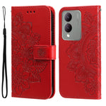 Custodia per telefono in pelle goffrata con fiori a 7 petali, For vivo Y03 4G, For vivo Y200 / V29e Global, For vivo Y17s, For vivo Y36 4G / 5G Foreign