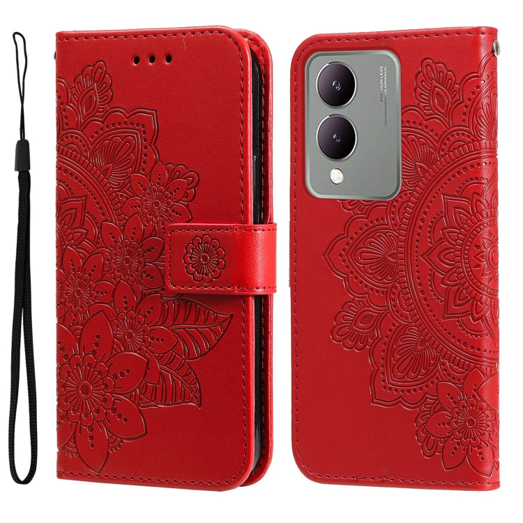 Custodia per telefono in pelle goffrata con fiori a 7 petali, For vivo Y03 4G, For vivo Y200 / V29e Global, For vivo Y17s, For vivo Y36 4G / 5G Foreign