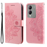 Custodia per telefono in pelle goffrata con fiori a 7 petali, For vivo Y03 4G, For vivo Y200 / V29e Global, For vivo Y17s, For vivo Y36 4G / 5G Foreign